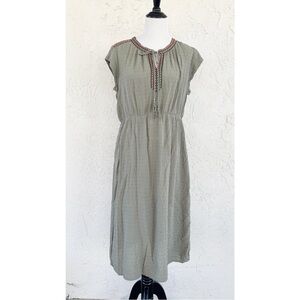 DR2 Olive Midi Dress with Embroidered Detail